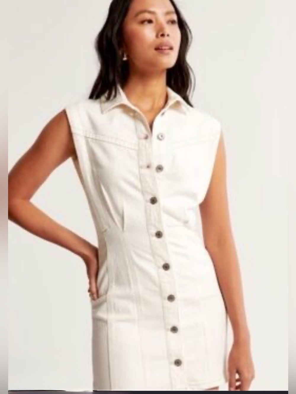 Abercrombie & Fitch Cream Collared Sleeveless Dress